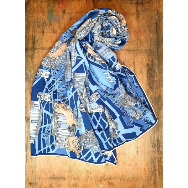 Inoui Editions šilko ir medvilnės skara ROME BLUE